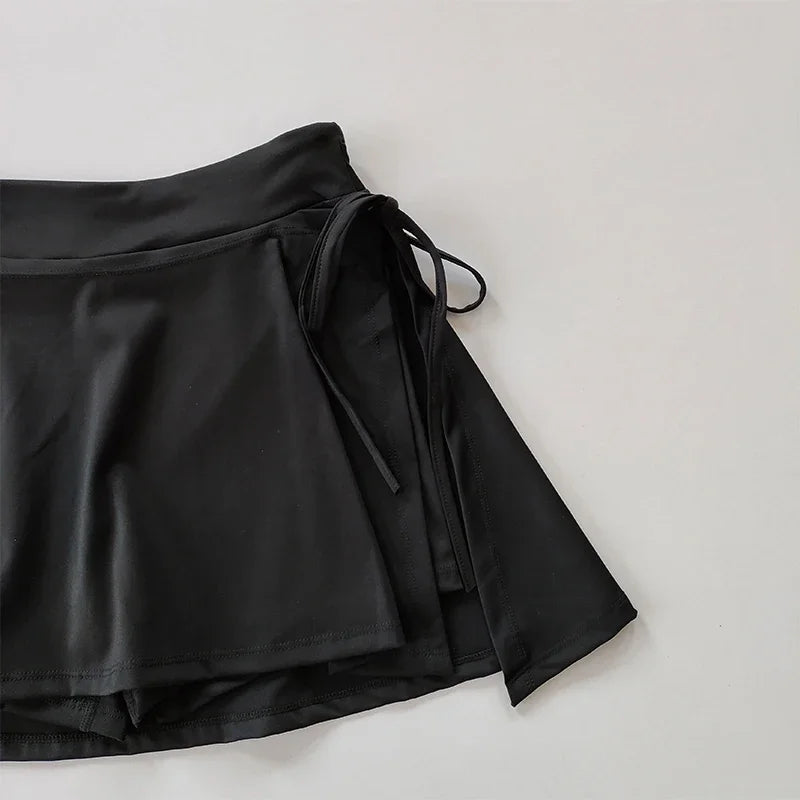 Sports Yoga Skirt Badminton Tennis Skirt Pants Half-body Quick Drying Pocket Skirt Side Split Strap Pants For Outwear