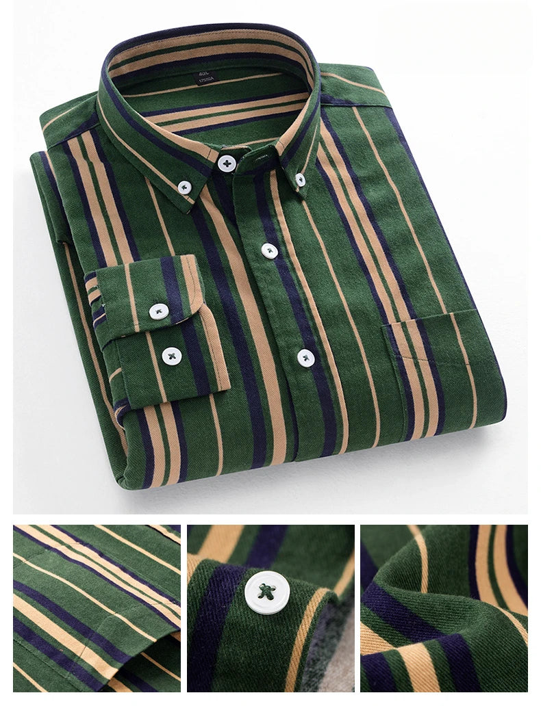 Fashion korean trends casual long-sleeve shirts for men slim fit plain shirt 100%cotton plaid striped tops soft designer clothes