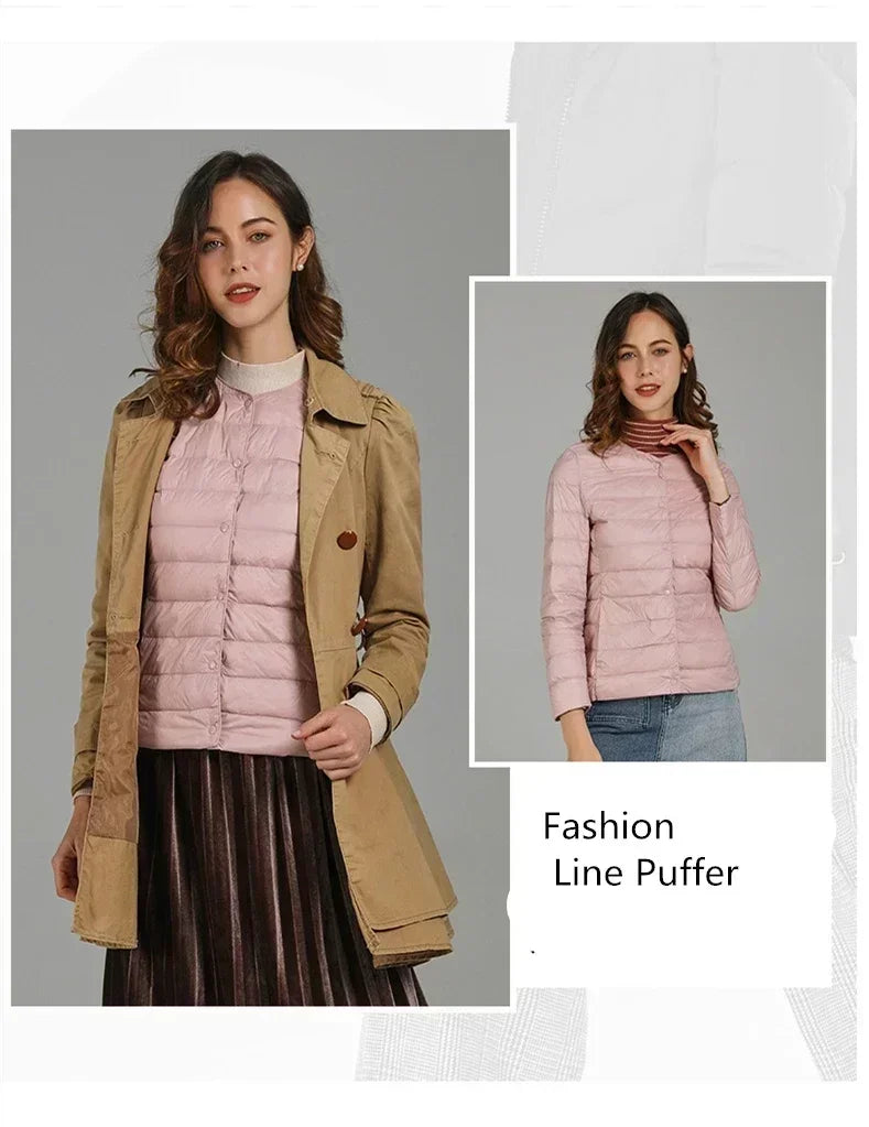 2024 New Autumn Winter Warm Ultra Light Weight Puffer Coats Down Jacket Women Slim Jacket Female Fashion White Duck Down Coat
