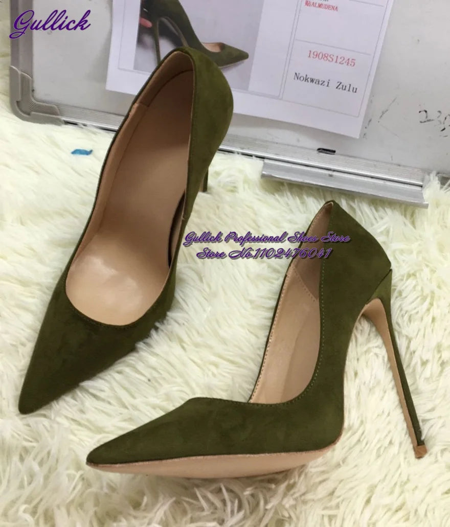 Gullick Women Hot Pink Suede High Heel Shoes 12Cm 10Cm 8Cm Stilettos Slip-On Pointed Toe Wedding Shoes Shallow Pumps Size45