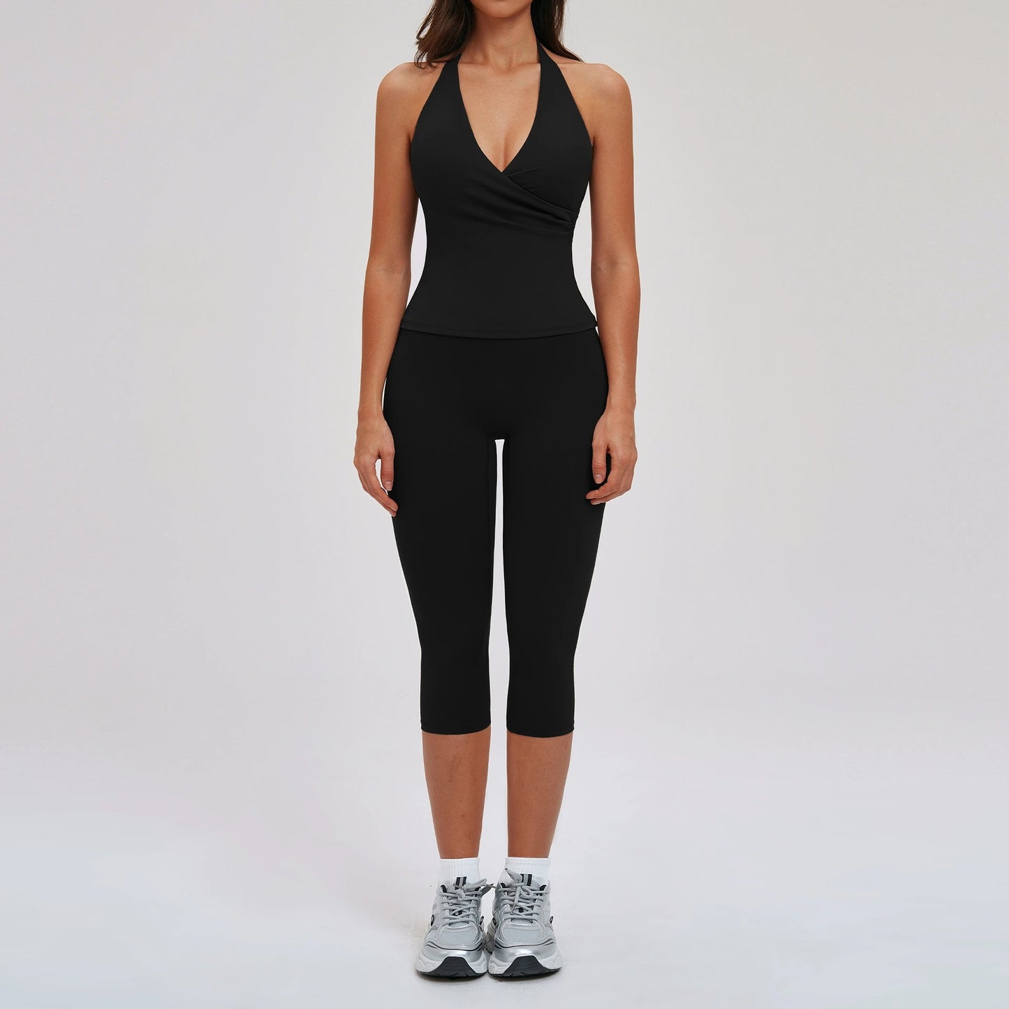Sports Set 2 Pieces Yoga Set Sexy Women's Sports Set Quick Dry Fitness Set Gym Running Slim Capri Pants Leisure and Fashion Sets