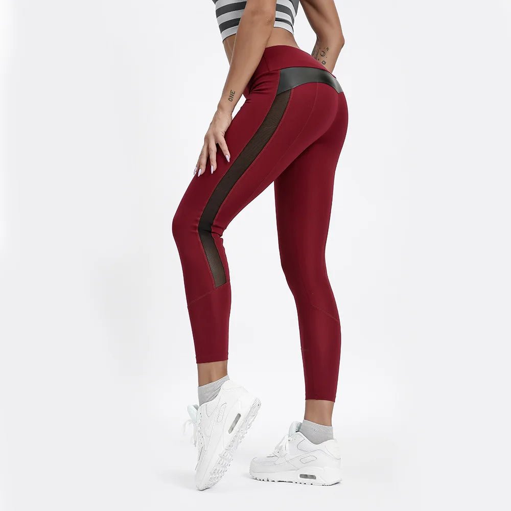 Women Open Crotch Leggings Sexy Summer Push Up Fitness Patchwork Breathable Gym Pants Leather Crotchless Panties Clubwear