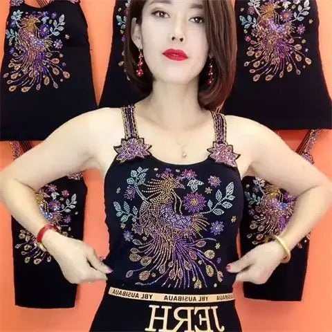 Sexy Summer Backless Tank Tops European Style Bright Diamond Camisole Vest For Women Sleeveless Suspender Bottom Shirt