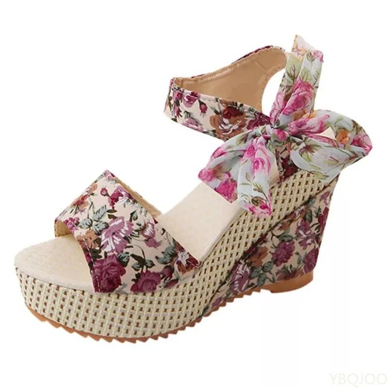 Summer New Fashion Slope Heel Fish Mouth Women's Sandals Party Lace Lace Strap Waterproof Platform Thick soled High Heels