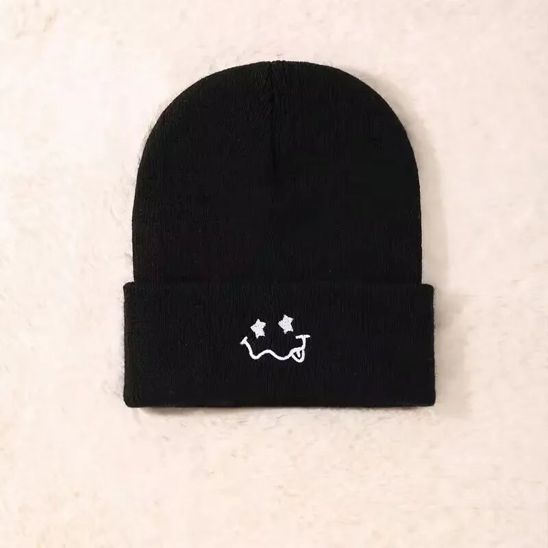 1pc/3pcsWinter and autumn warm-up hat with embroidered smiling face woolen hat for men and women, knitted for casual and active BAZAARHUBO