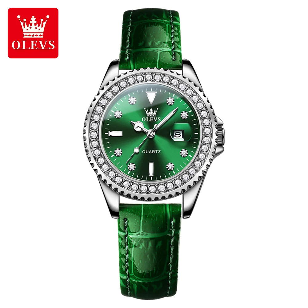 OLEVS New Elegant Women Wristwatch Waterproof Luminous Calendar Ladies Watch Stainless Steel Red Quartz Women's Watches Female