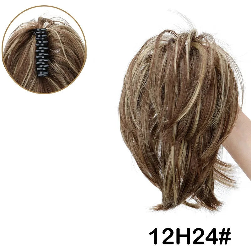 Synthetic Messy Bun Hair Piece Claw Clip in  Piece  Curly Short High Ponytail Extension Tousled Updo For Girls