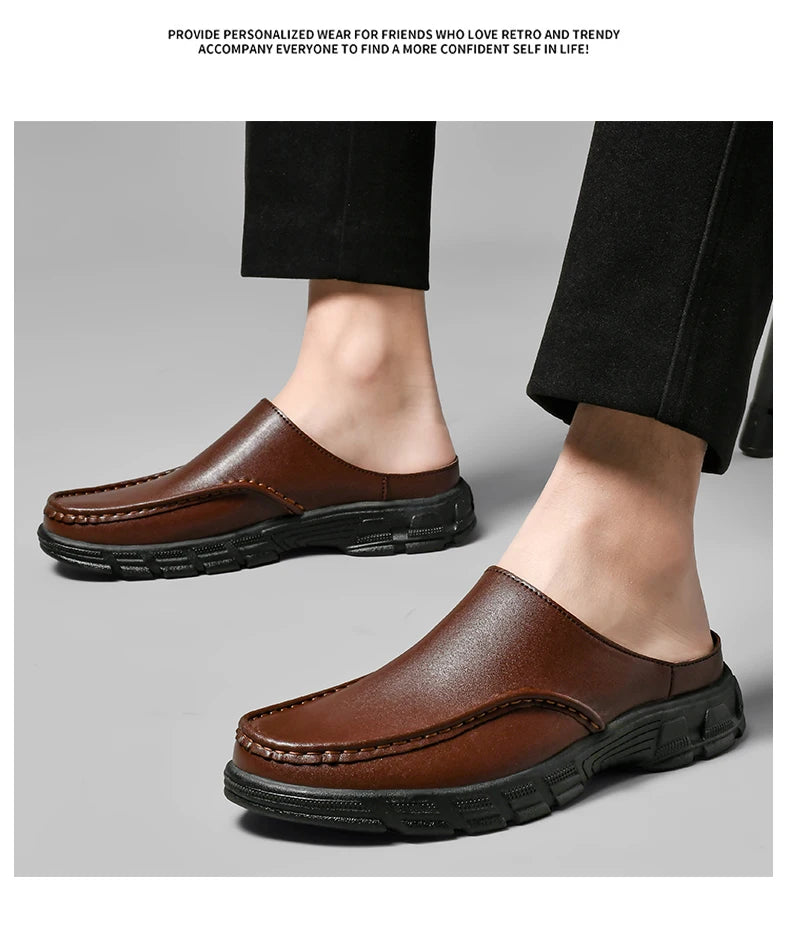 Summer Men Business Formal Shoes Genuine Leather Sandals Designers for Men Mules Outdoor Casual Slippers Comfy Office Work Shoes