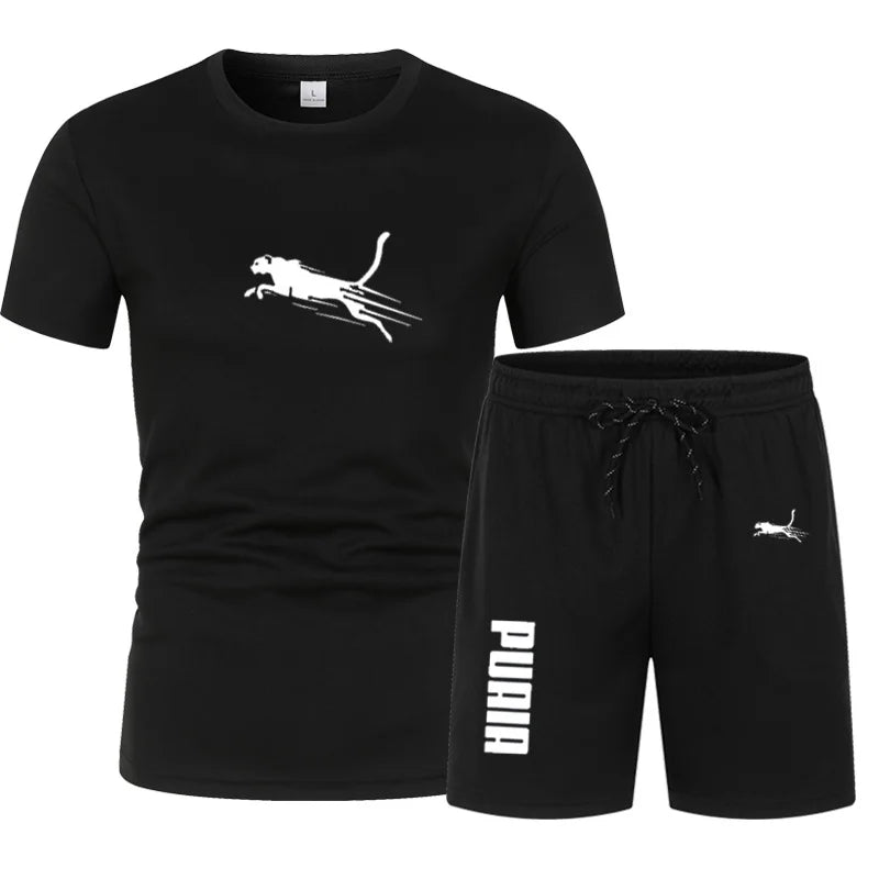 Sports Set Summer New Men's Quick Drying Mesh Set Men's T-shirt+Shorts 2-piece Set Men Casual Fitness Jogging Training Set