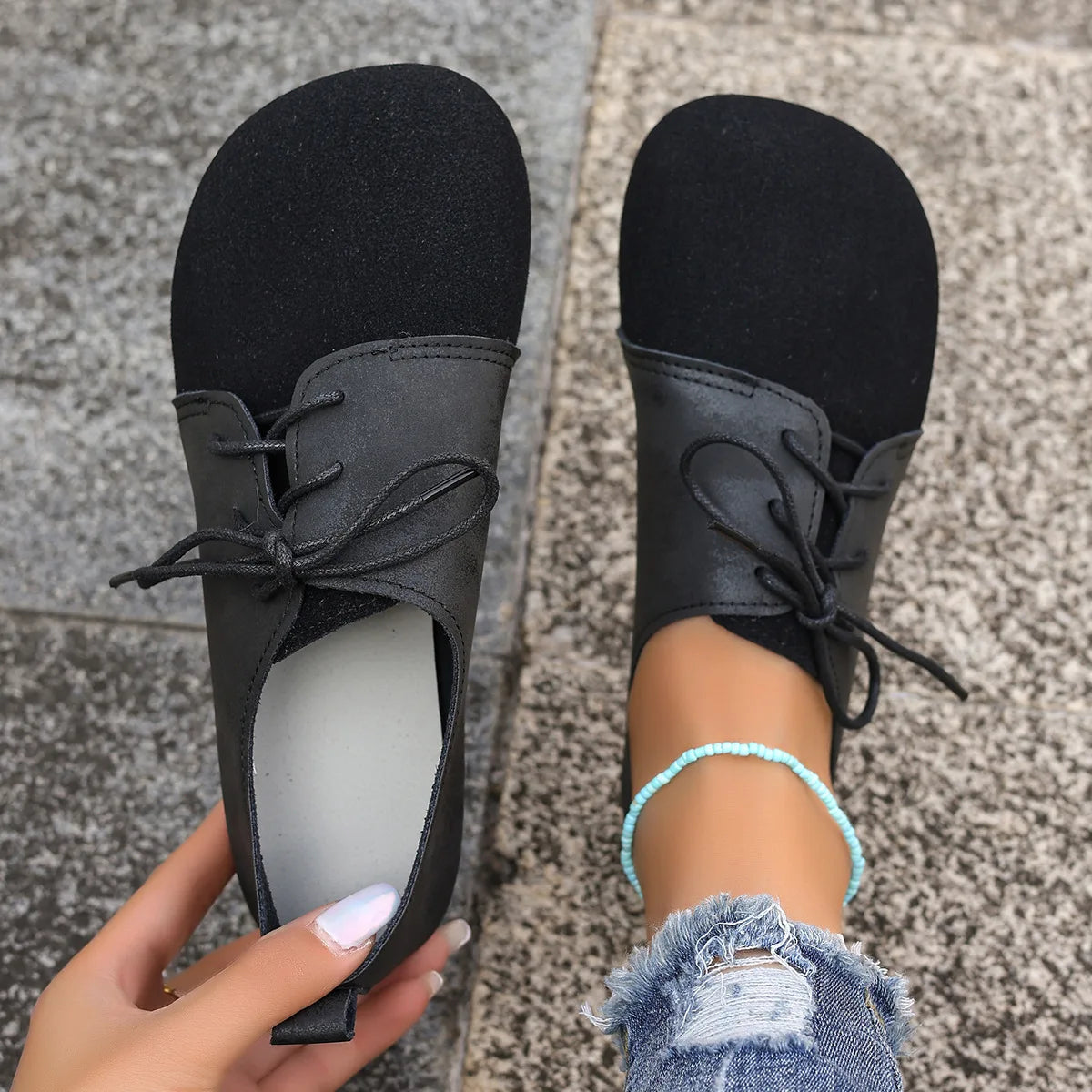 Comemore Spring Women's Flat Shoes Fashion Round Toe Lightweight Lace-up Soft Single Shoes Outdoor Casual Sneakers Mocasines