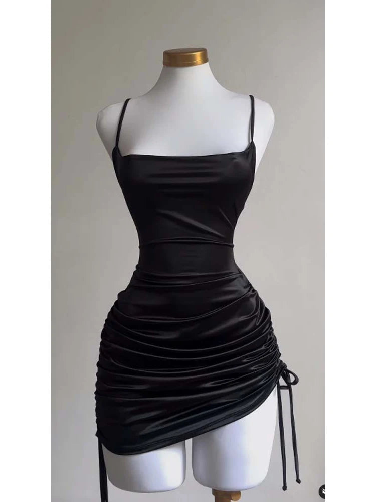 Sexy Sleeveless Backless Bodycon Mini Dress Women Lace Up Party Black Y2K 2025