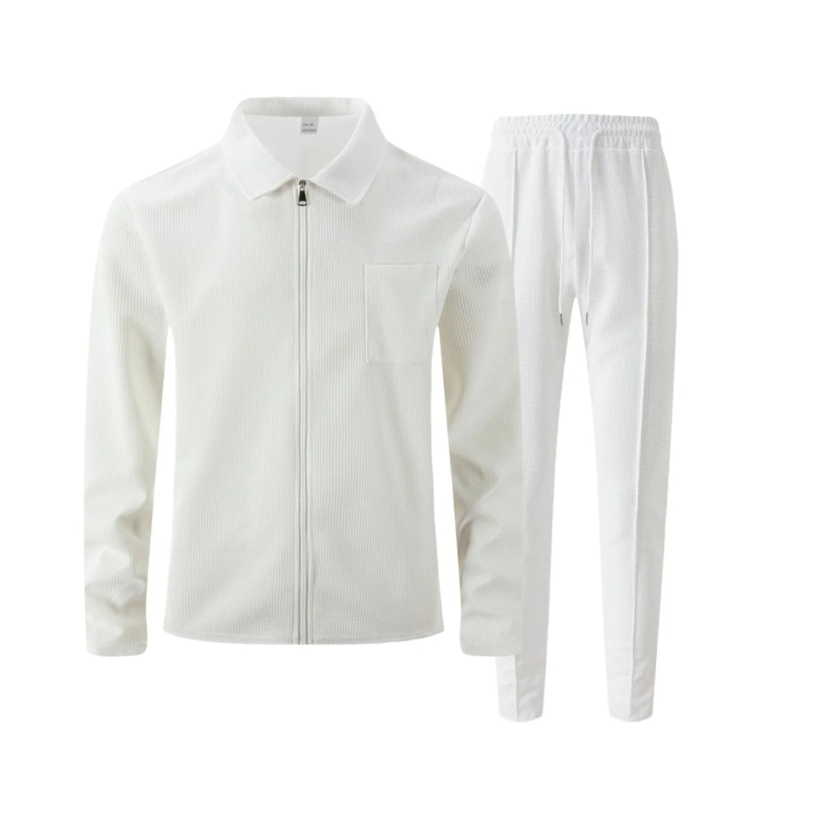 Mens Casual 2 Piece Set Waffle Texture Zip Up Jacket + Elastic Waist Trousers Comfortable Lightweight Suit for All