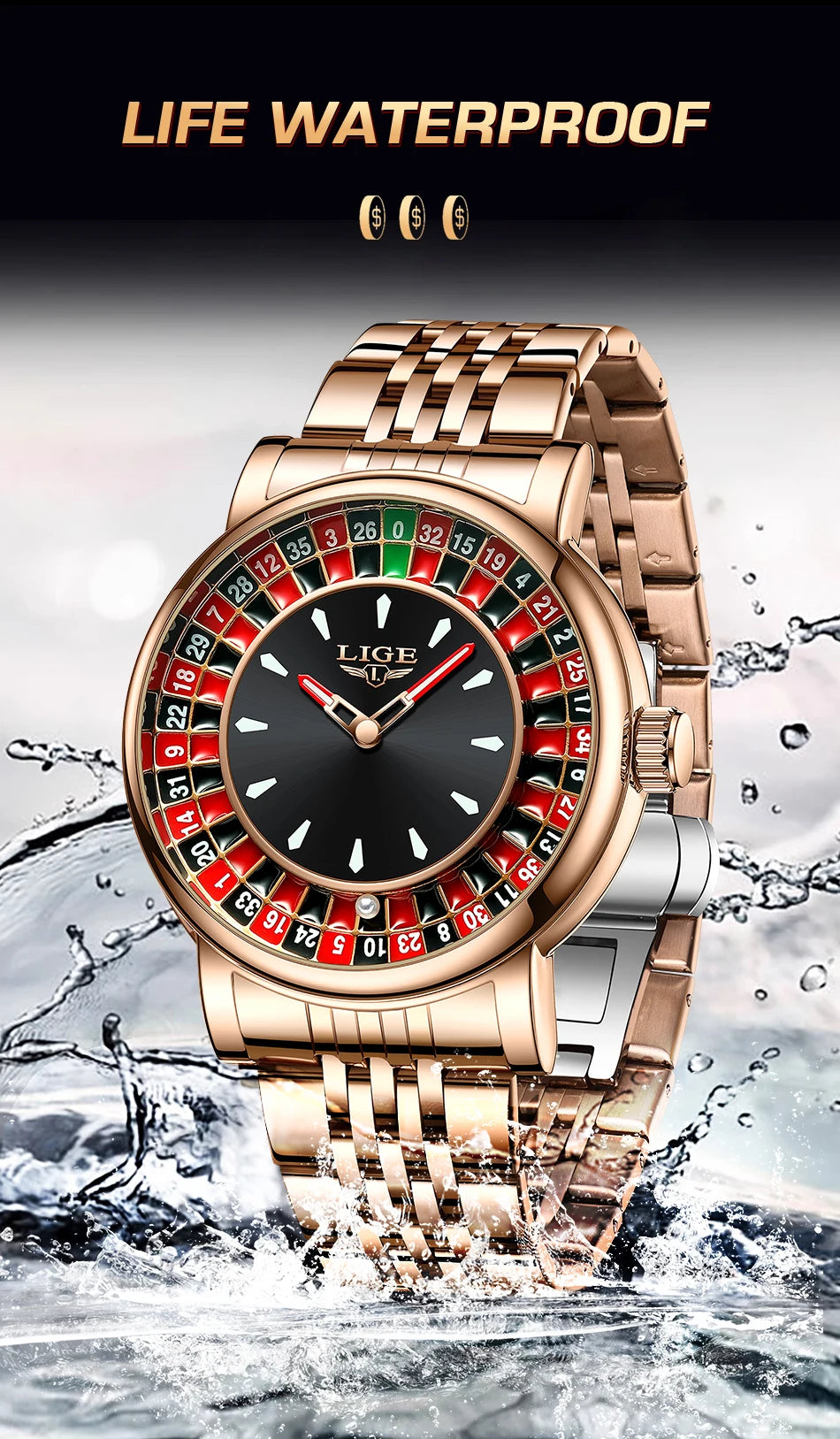 LIGE 2025 Creative Luxury Watches Men Roulette Game Dial Fashion Mens Watch Waterproof Luminous Steel Quartz Wristwatches Relojs