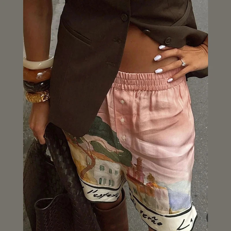 Floral Print Women Two Piece Set With Turn Down Collar Summer Casual Suit
