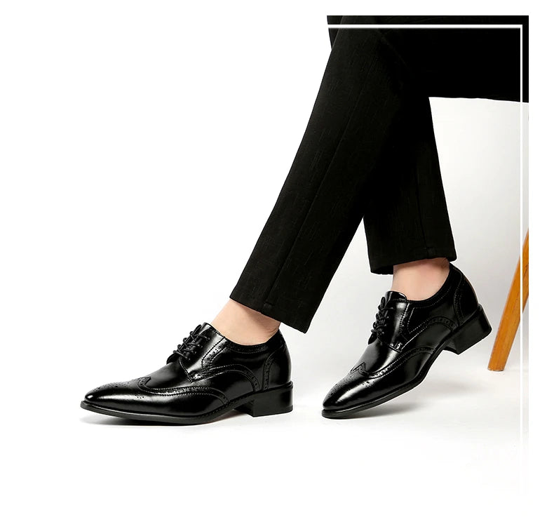 High Quality Genuine Leather Brogue Men Elevator Shoes 6CM Height Increase Oxford Men Formal Dress Shoes Business Office Wedding