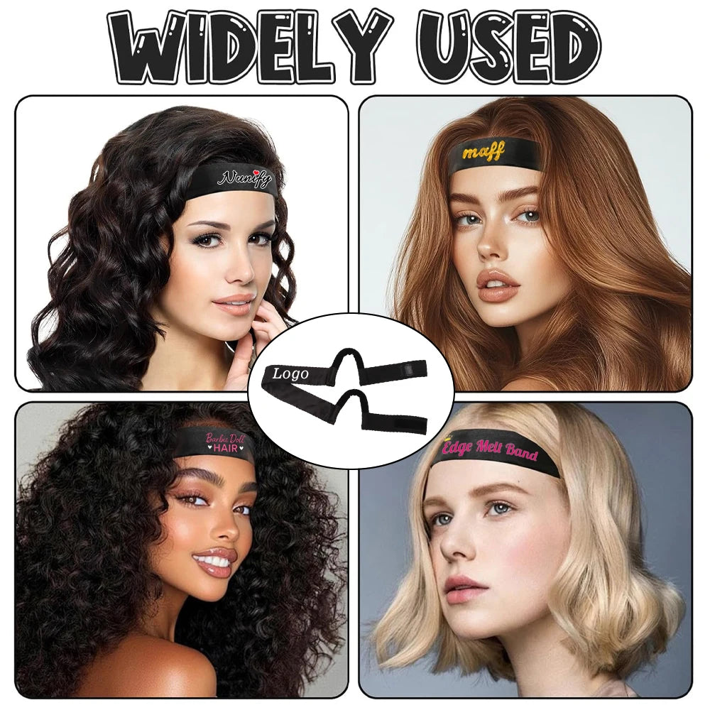 10Pcs New Arrival Custom Comfortable Satin Lace Melt Wig Band Adjustable Wig Headband With Ear Protection 3.5Cm Width Black Pink