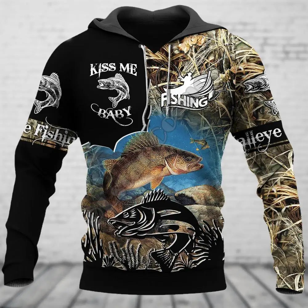New Men's Clothing Outdoor Fishing Sweatshirt 3D Print Oversized Pattern Trim Street Funny Pullover Top
