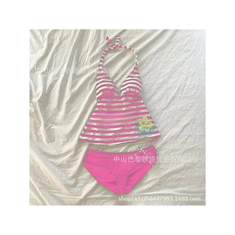 2 Piece Women's Summer Beach Bikini Set Sexy Slim Chic Floral Print Halter Neck Swimsuit Set 2000s Aesthetics Hottie Streetwear