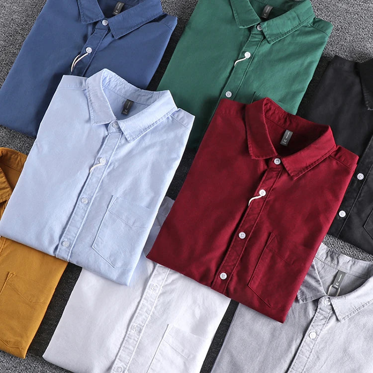 Washed Oxford fabric base simple pocket long sleeve shirt men's casual jacket