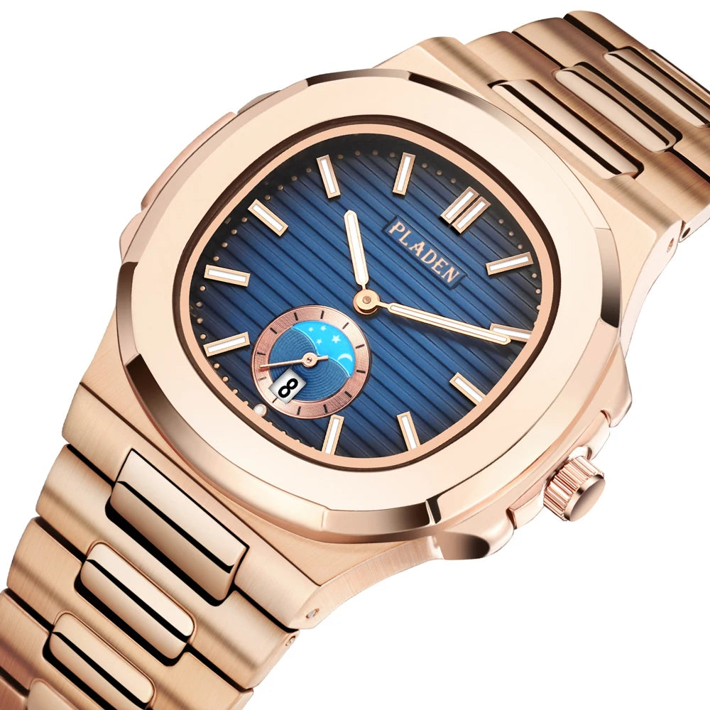 PLADEN Men's Quartz Watch Stylish Business Wristwatches Stainless Steel Calendar Waterproof Watches For Male High Quality New