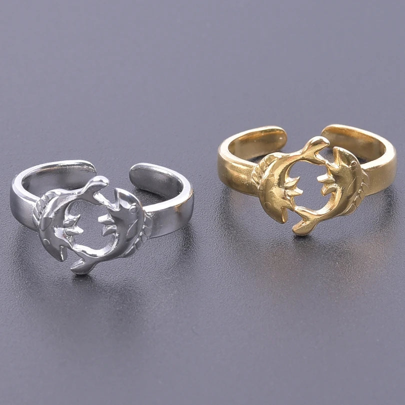 Fashion 5pcs/lot Marine Jewelry Sea Animals Conch Starfish Shell Rings Stainless Steel Rings Jellyfish Scallop Oceans Women Gift