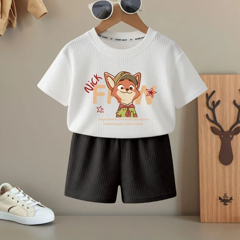 Summer Boys and Girls Fashion T Shirt and Shorts Two Piece Sets Kids Casual Outfits Children Breathable Short Sleeve Top Set New