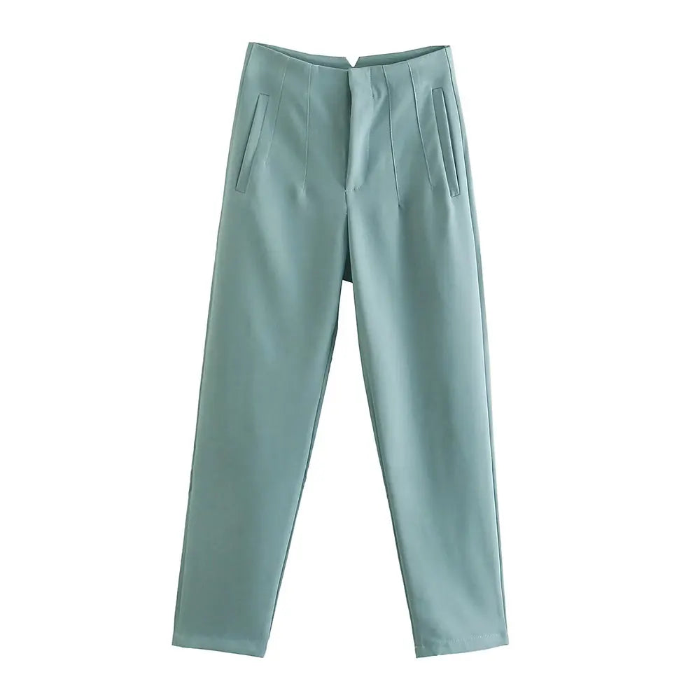 Duoperi Women High Waist Solid Trousers Chic Office Workwear Long Pants