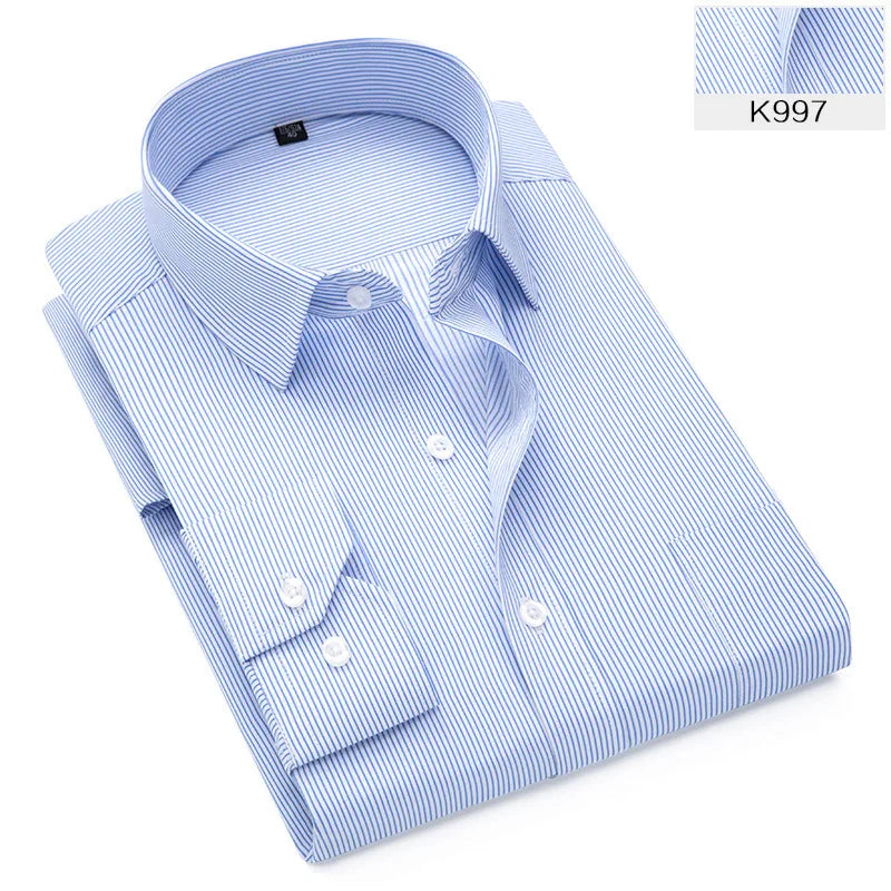 Quality Plus Size S To 8xl Formal Shirts for Men Striped Long Sleeved Non-iron Slim Fit Dress Shirts Twill Social Man's Clothing