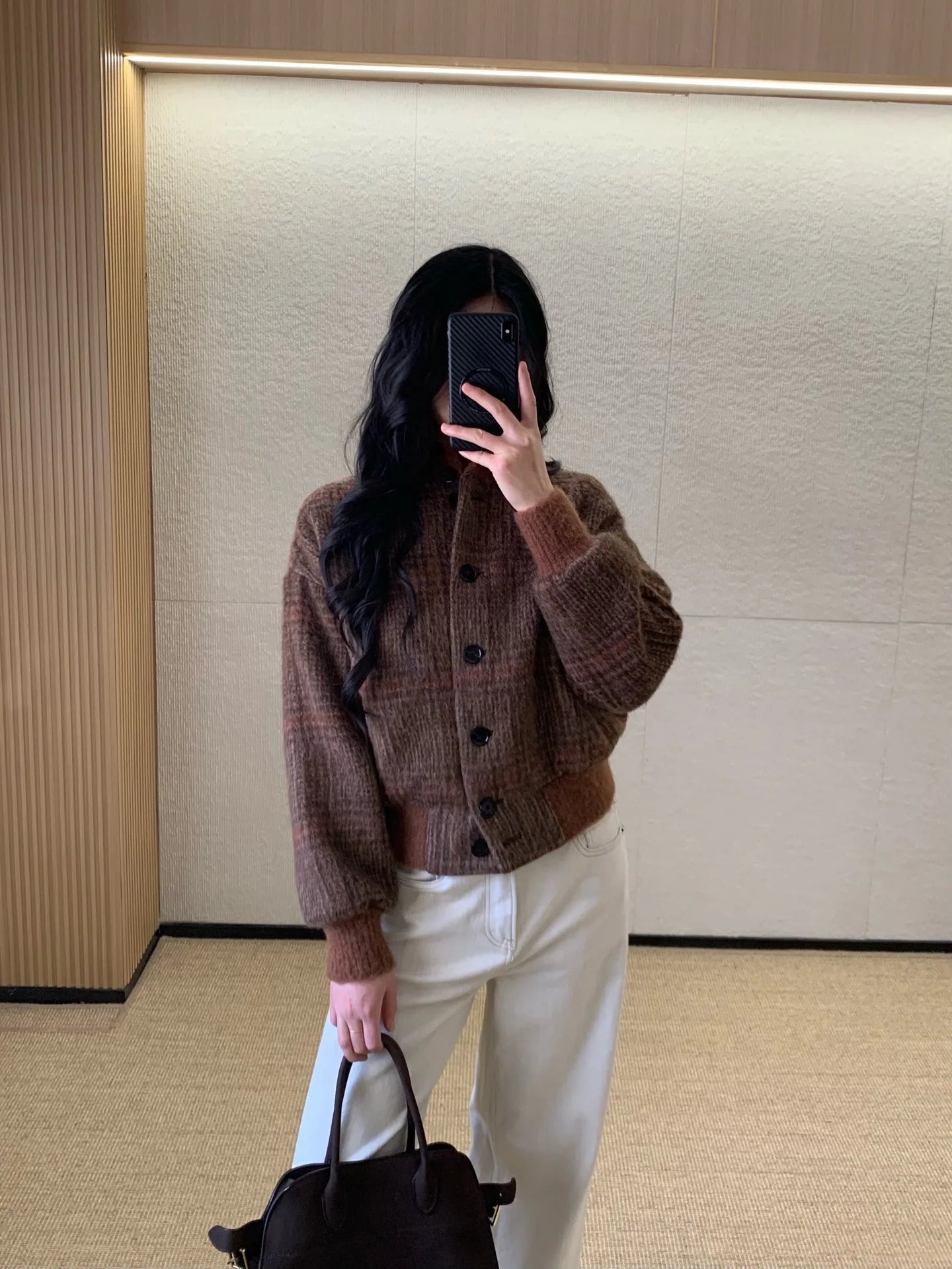 26 Spring New Arrival Women's Vintage Plaid Wool Blend Stand Collar Jacket
