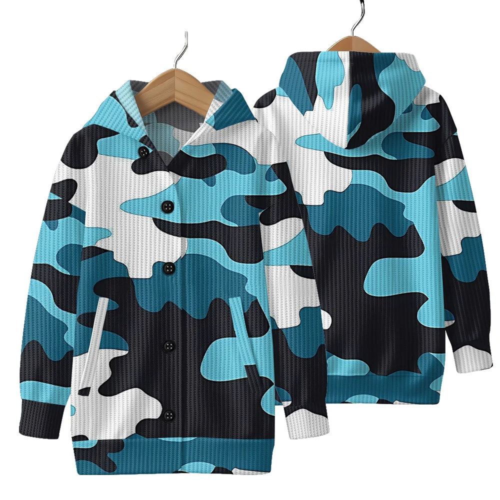 Trendy Camouflage Hooded Cardigan Coats Soft Button-Up Front All-Season Comfort for Outdoor & Indoor Wear Durable Casual Style
