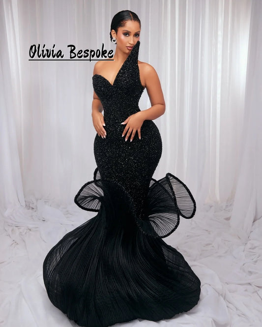 Black Aso Ebi Evening Dress Sweetheart Mermaid Aso Ebi African Party Gown Luxury Dress Woman 2025 Customized