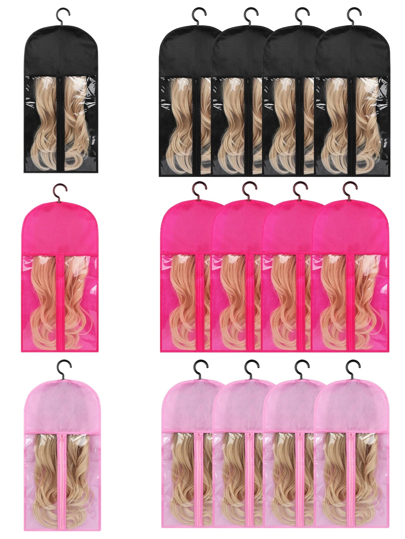 3Set Wig Storage Bag With Hanger Hair Bags With Plastic Hanger For Virgin Hair Black Wig Organizer Hangers For Multiple Wigs New