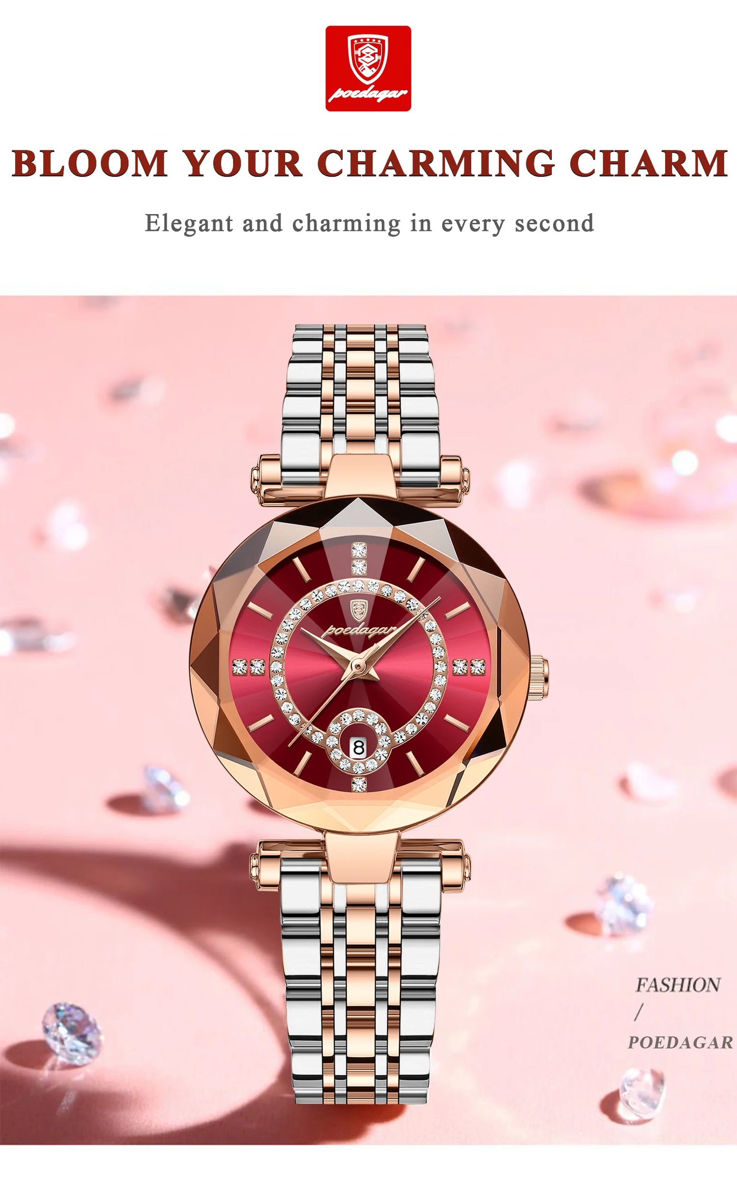POEDAGAR Luxury Fashion Women Watches Waterproof Stainless Steel Date Diamond Ladies Watch High Quality Quartz Woman Wristwatch