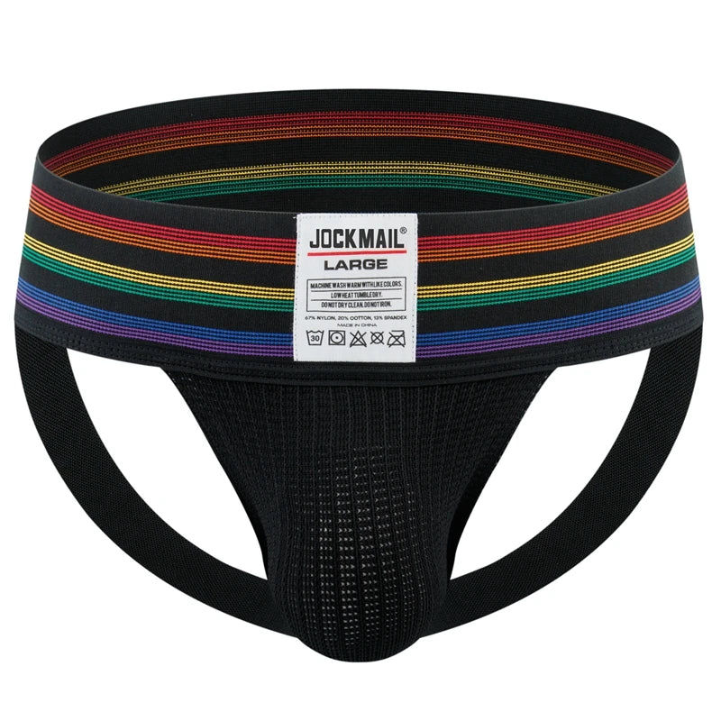 JOCKMAIL Men Athletic Supporters Jockstrap Thongs Mens Underwear  Underpants Bikini  3" Elastic Waistband  Hombre Panties