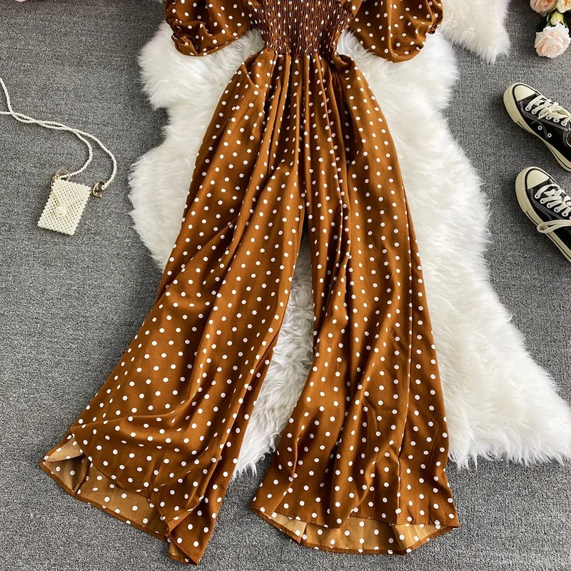 V Neck Sexy Dolman Sleeves Waist Slim Floral Print Jumpsuit Women Wide Leg Trousers Jumpsuit