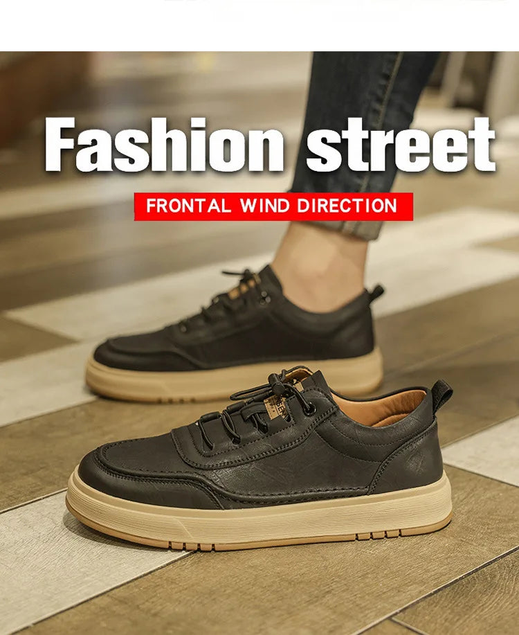 Fashion Cow Leather Casual Sneakers for Men 2025 Designer Soft-sole Men's Board Shoes Spring Autumn Sports Zapatos Para Hombre