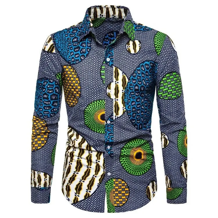 African Traditional Print Men's Shirts Casual Single-Breasted Blouses Long Sleeve Shirt Streetwear Trend Lapel Tops Men Clothing