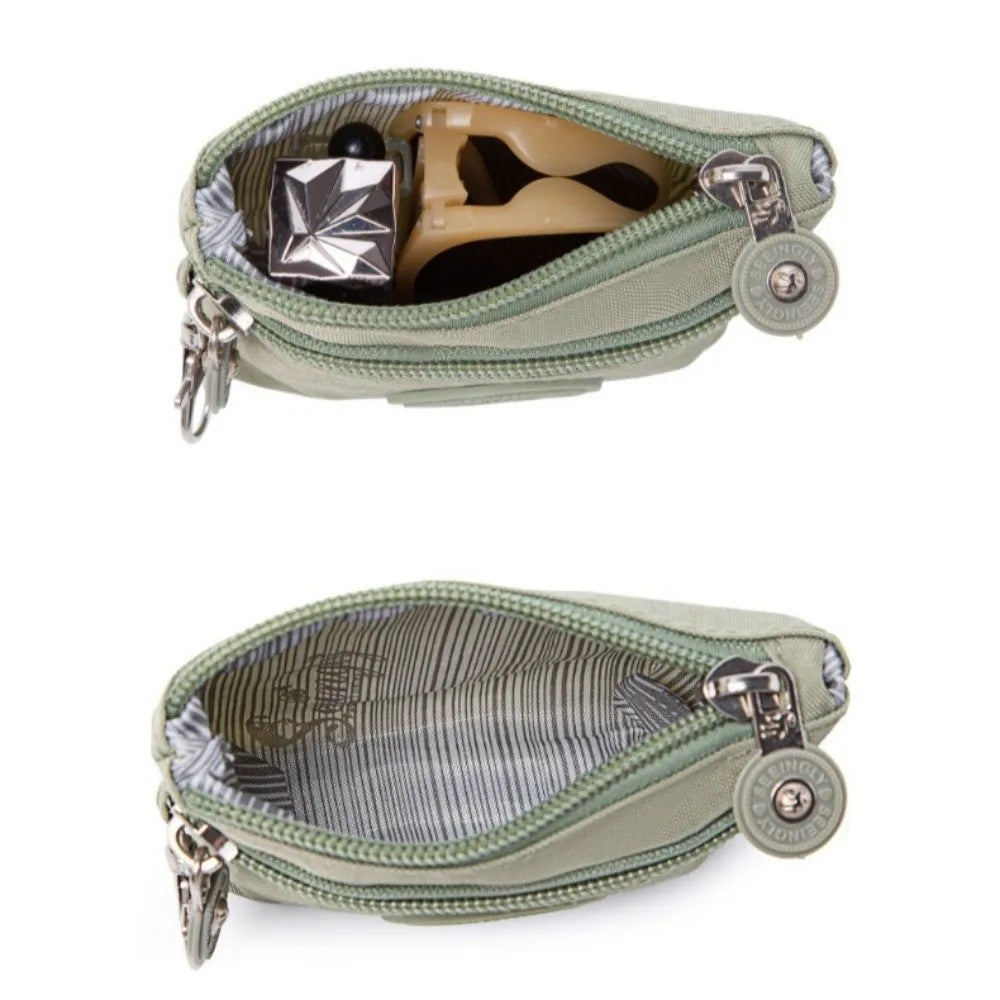 New Solid Color Women Wallet Nylon with Keychain Coin Purse Waterproof Zipper Clutch Ladies