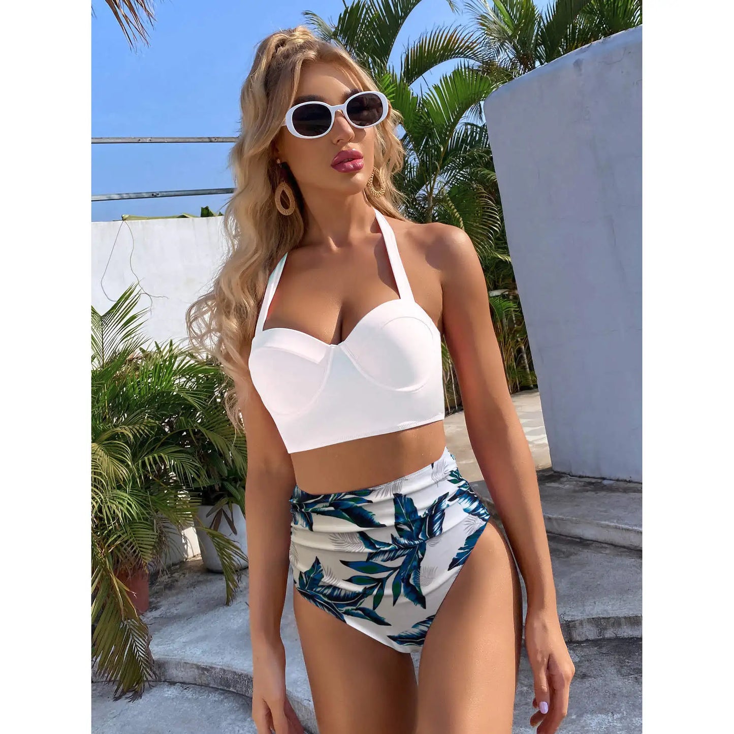 Sexy High-Waist Bikini Split Swimsuit Hard Baggy Two-Piece Swimming Suit Trendy Poolwear Beachwear Comfortable Supportive