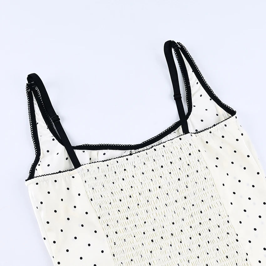 Backless Polka Dot Satin Tank Top Women Spaghetti Strap Lace Camisole Summer