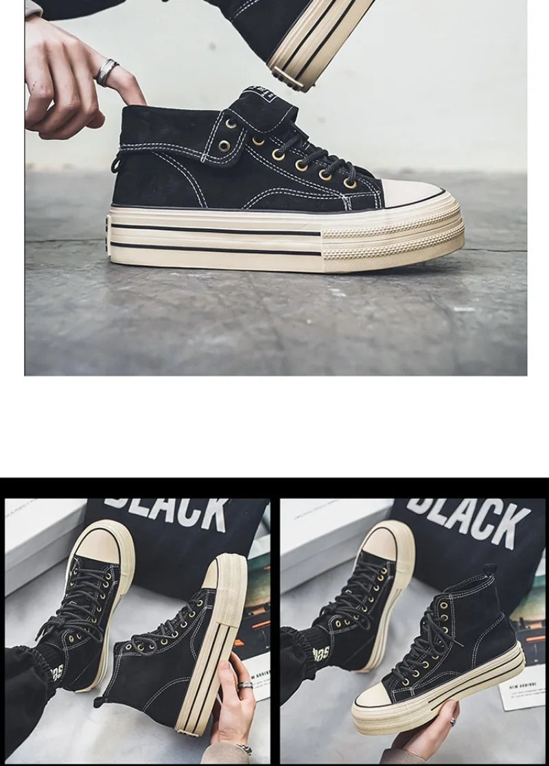 Couple Sneakers Classics Denim Canvas Shoes Fashion High Top Casual Shoes Platform Vulcanized Shoes for Men Lace Up Ankle Boots