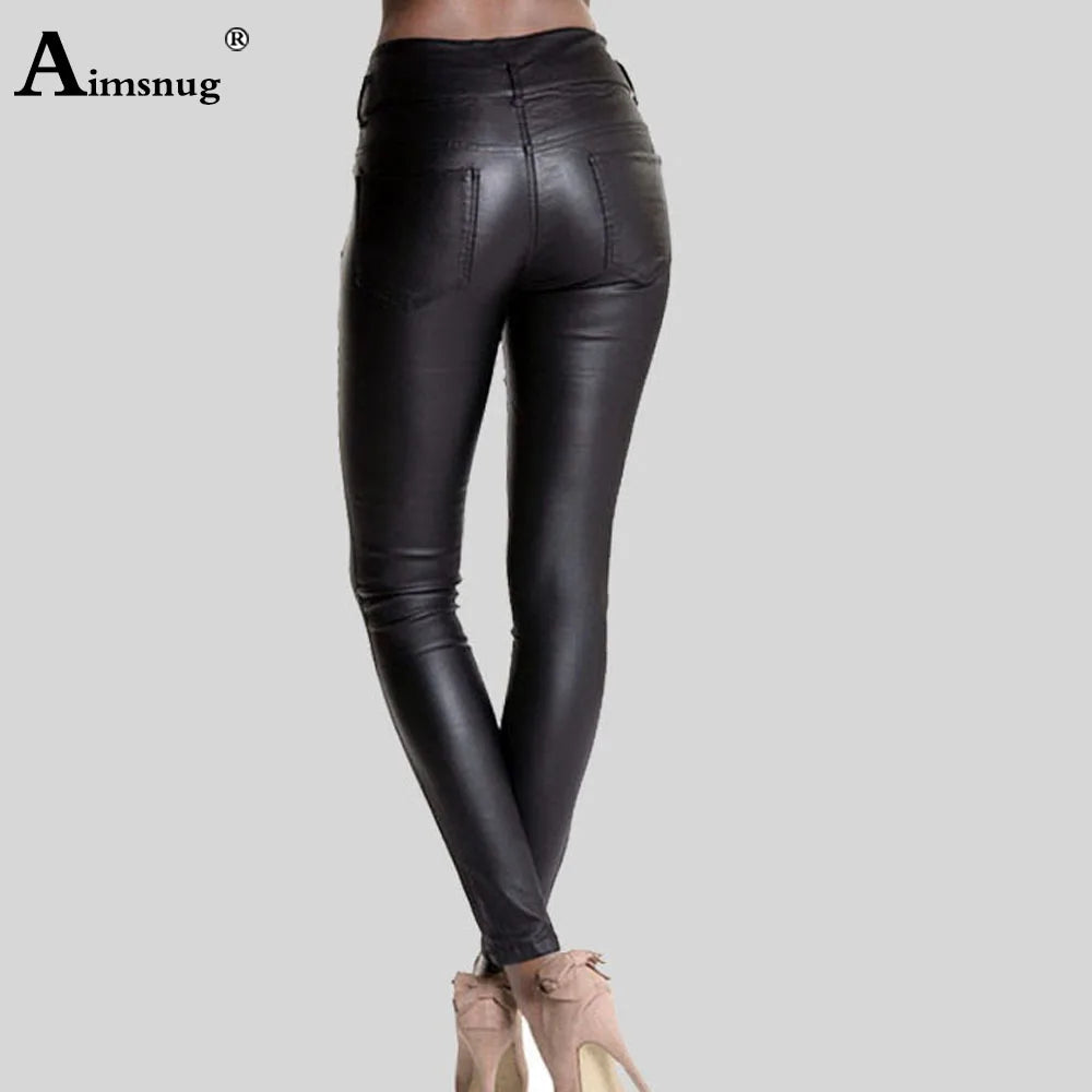 Women Rock Style PU Leather Pants Female Ankle-Length Pants High Waist Skinny Trouser Sexy Grunge Faux Leather Pencil Pant New