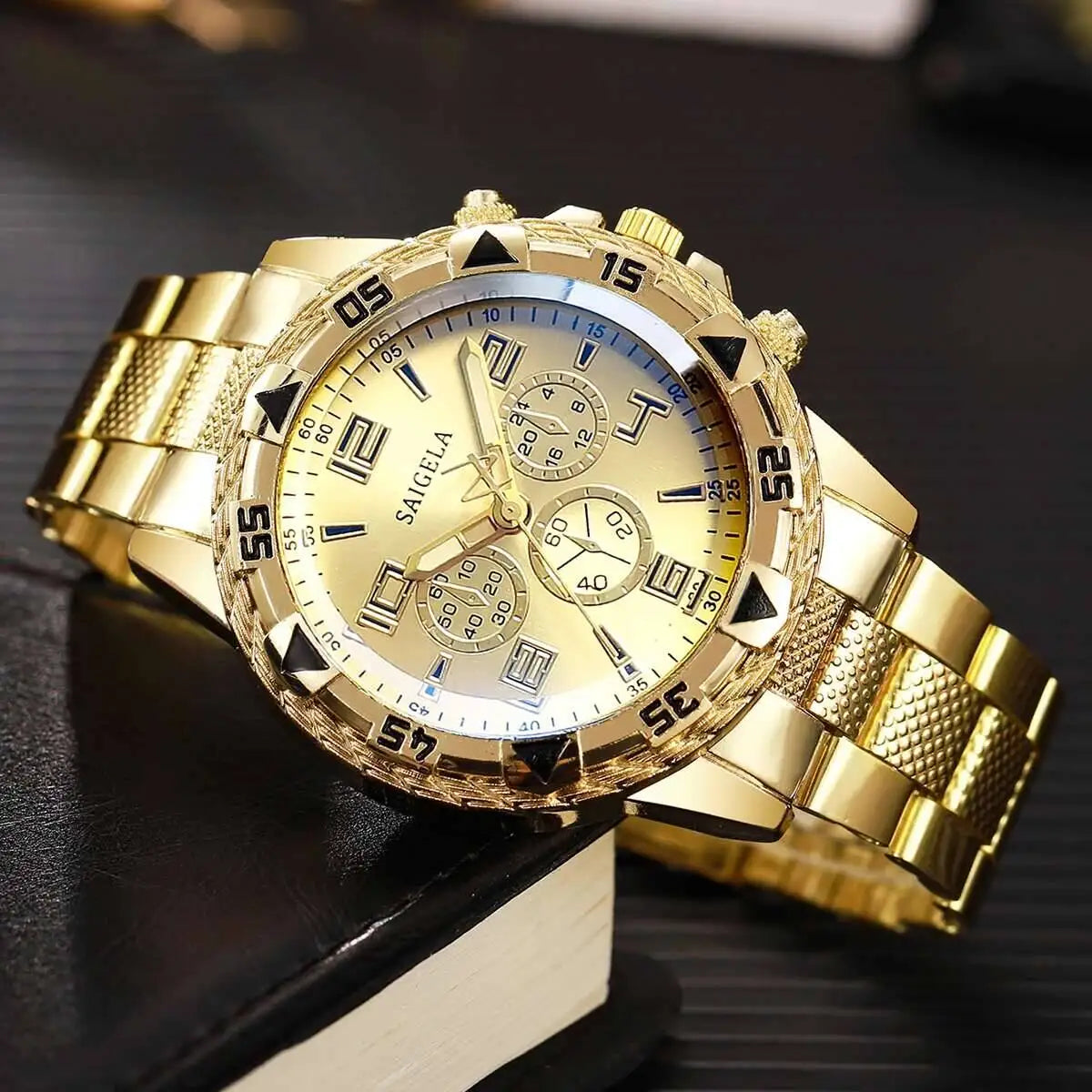 3PCS/Set Fashion Men's Quartz Watch Luxury Large Dial Men Business Watches Necklace Bracelet Set Reloj Hombre（Without Box）