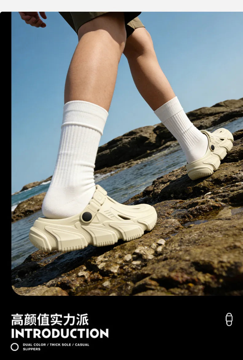 Thick soled perforated shoes for men, 2026 new model for home use, anti slip, wear-resistant, breathable and not tiring