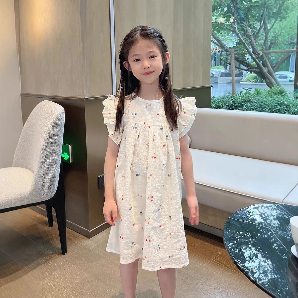 26 Summer Kids Dress Brand Design Girls Cute Print Short Sleeve Princess Dresses