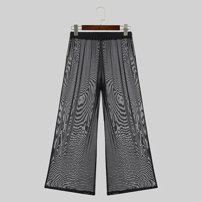 Mens Party Nightclubs Trousers INCERUN 2024 American Style Stylish Sexy Male Glittering Fabric Perspective Thin Long Pants S-5XL