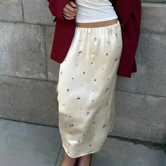Women's Fashion Satin Skirt Women's Summer New Temperament Commuter Print High Waist Hip Skirt