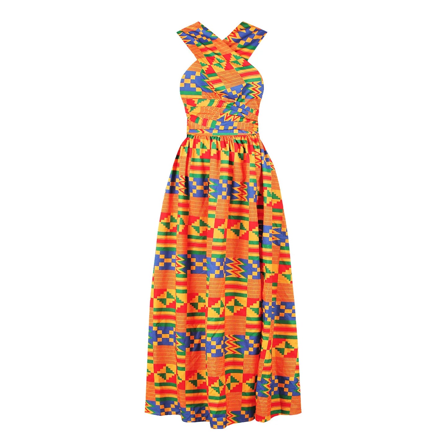 African National Sexy Sleeveless Women Dress Fashion Off Back Print Lady Party Dresses Vintage Casual Long Dress Africa Clothing
