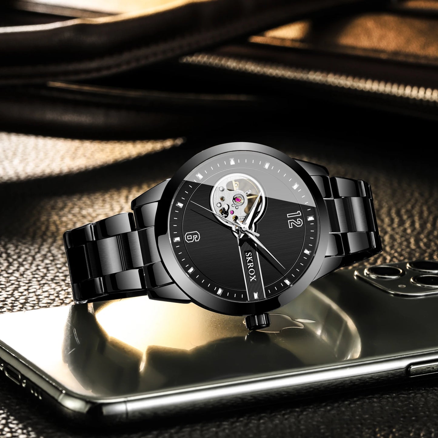 Original Genuine SKROX High-end Luxury Stainless Steel Skeleton Automatic Mens Watch Mechanical Waterproof Elegant Wrist Watches