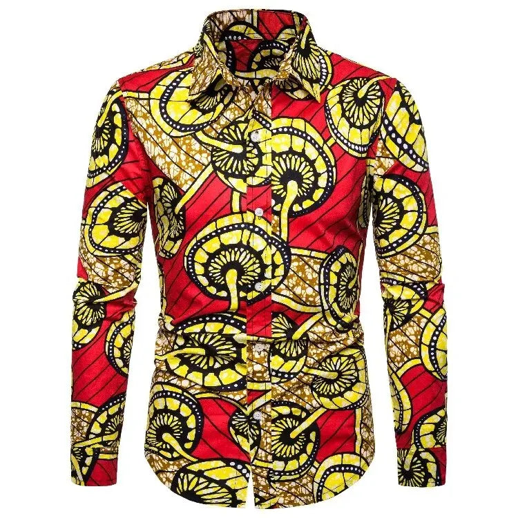 African Traditional Print Men's Shirts Casual Single-Breasted Blouses Long Sleeve Shirt Streetwear Trend Lapel Tops Men Clothing